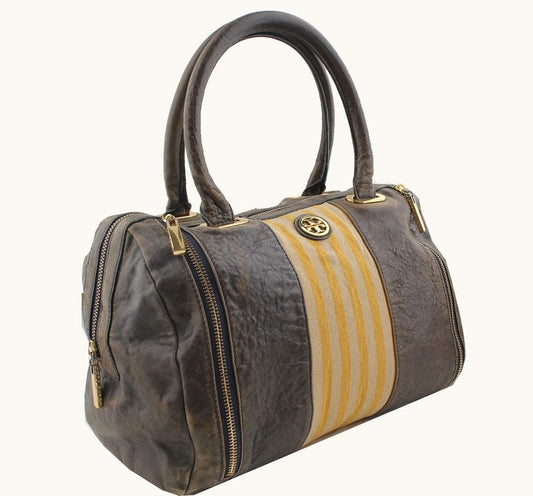 Tory Burch Gray Embossed Lambskin Stripe Detailed Tote 26811411