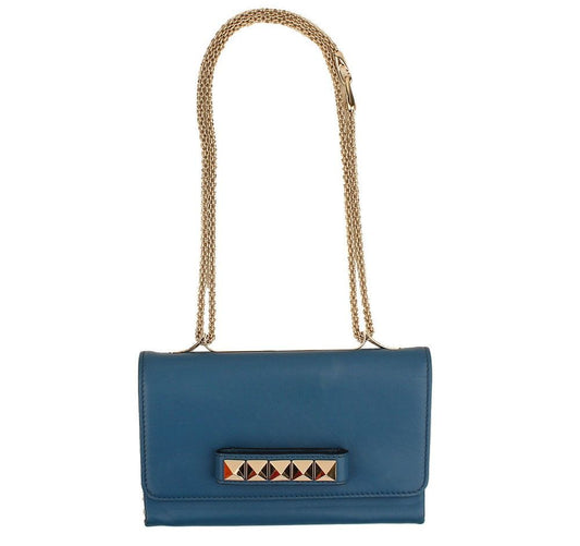 VALENTINO ババブーム ブルー シルバーチェーン フラップ クロスボディバッグ 26811528