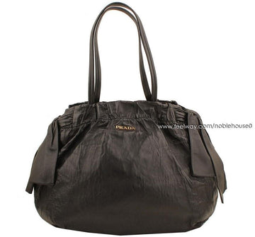 Prada Nappa Black Shirring Ribbon Shoulder Bag 26811363