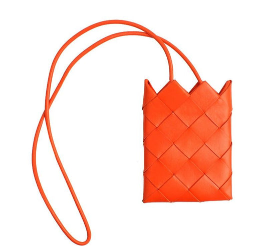 BOTTEGA VENETA イントレチャート オレンジ ウィービング フォンホルダー兼クロスバッグ 26811283