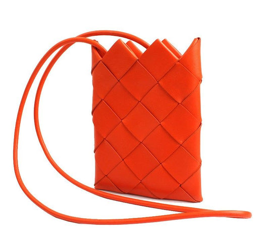 BOTTEGA VENETA イントレチャート オレンジ ウィービング フォンホルダー兼クロスバッグ 26811283