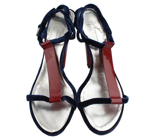 Giuseppe Zanotti Giuseppe Blue Velvet Strap Cherry Red Sandals 37 26810825