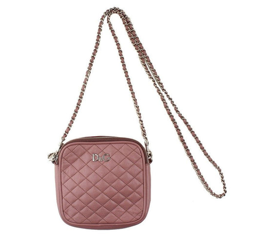DOLCE & GABBANA ローズピンク キルティング スクエア シルバー ミニ クロス 14x14x3.5 26811141