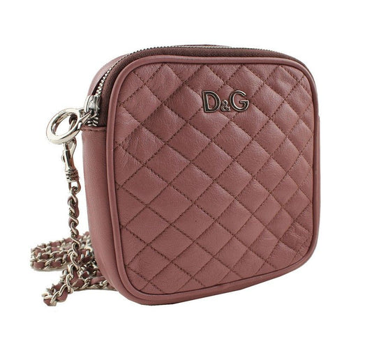 DOLCE & GABBANA ローズピンク キルティング スクエア シルバー ミニ クロス 14x14x3.5 26811141