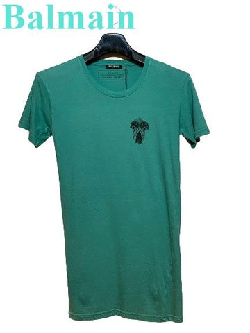 Balmain Green Logo Round Short Sleeve T-shirt 5621188481 24333309