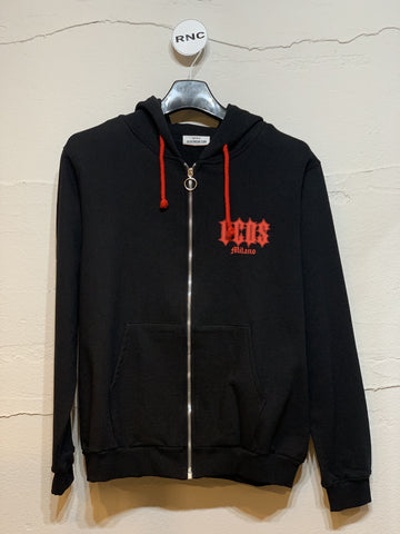 GCDS Black Hooded Zip-Up Sweatshirt for Men 5440953240 18219953