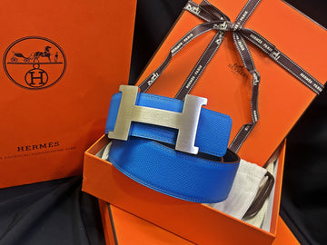 HERMES シルバー XL クラシック ブラック ブルー リバーシブルベルト 7879876383 41408487