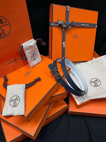 Hermes Gold Double-Sided Navy Sky Blue Belt 29563734