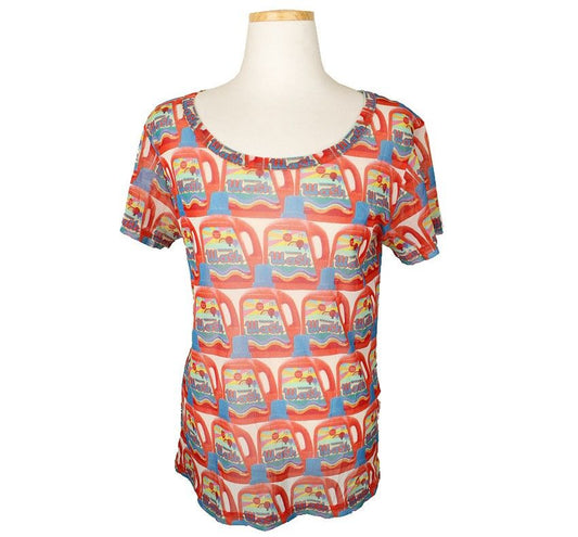 ISSEY MIYAKE Pleats Please Multi Print Sheer Top 55 26807271