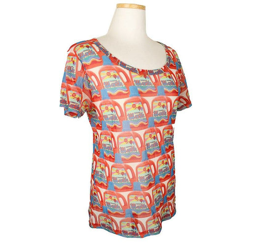ISSEY MIYAKE Pleats Please Multi Print Sheer Top 55 26807271