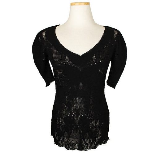 ISSEY MIYAKE Issey A.POC Black Punching Pattern Fringe Knit Top 2 26810029