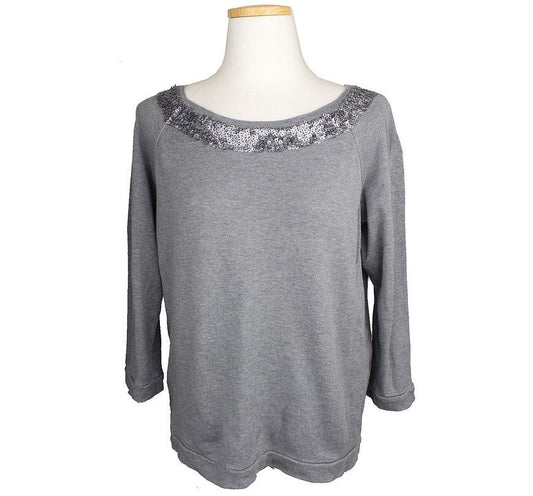 MaxMara Weekend Grey Sequin-Embellished Cotton Silk Top S 26807654