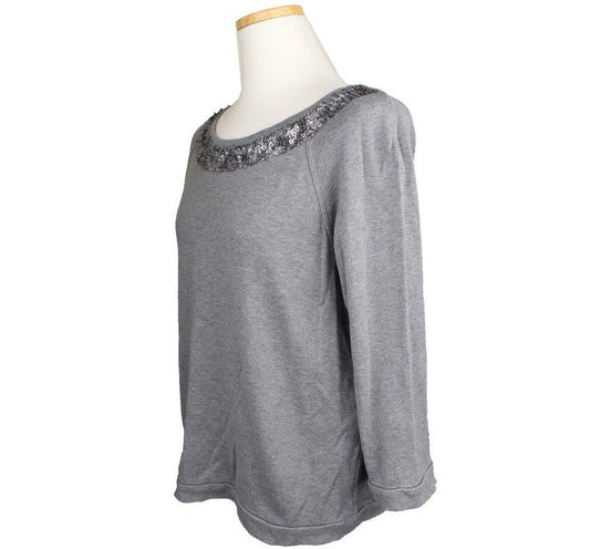 MaxMara Weekend Grey Sequin-Embellished Cotton Silk Top S 26807654