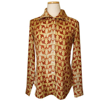 ISSEY MIYAKE Issey Gold Beige & Chocolate Gradient Print Blouse 2 26809222