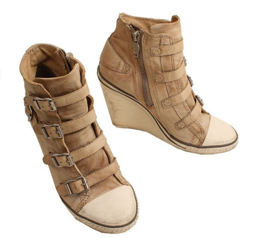Ash Vintage Beige Leather Wedge Sneakers 36 26807643