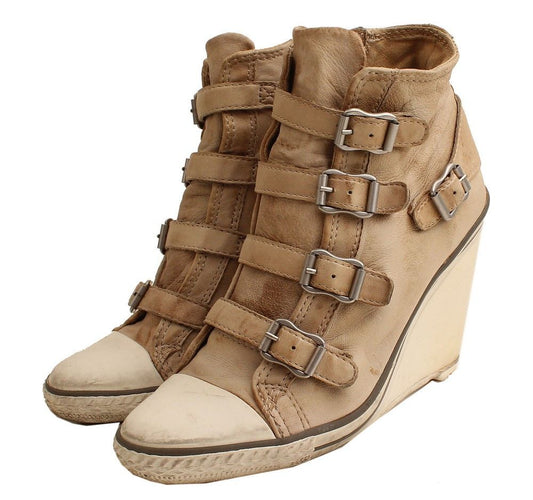 Ash Vintage Beige Leather Wedge Sneakers 36 26807643