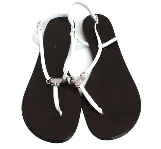 Giuseppe Zanotti Stone-Embellished White Slide Sandals 270 26810661