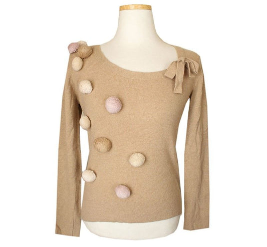 ANNA MOLINARI Annamolinari Beige Pompon-Dekor Wollmischung Strick 40 26809973