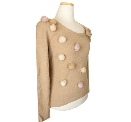 ANNA MOLINARI Annamolinari Beige Pompon-Dekor Wollmischung Strick 40 26809973