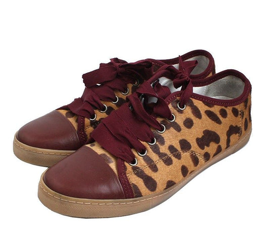 Lanvin Wine Suede Leopard Captoe Sneakers 37 29780584