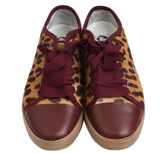 Lanvin Wine Suede Leopard Captoe Sneakers 37 29780584