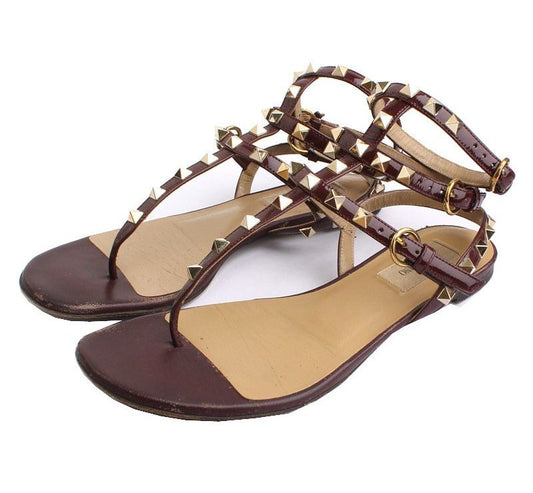 VALENTINO ロックスタッド ワイン ゴールド サンダル 37.5 26810737
