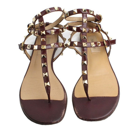 VALENTINO ロックスタッド ワイン ゴールド サンダル 37.5 26810737