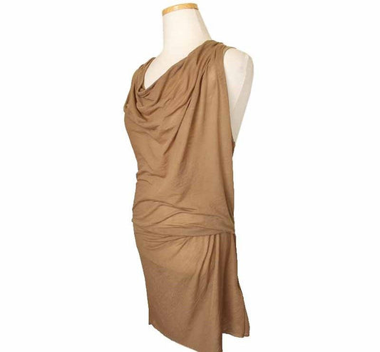 Helmut Lang Coffee Draped Asymmetric Cotton Blend Top S 26807256