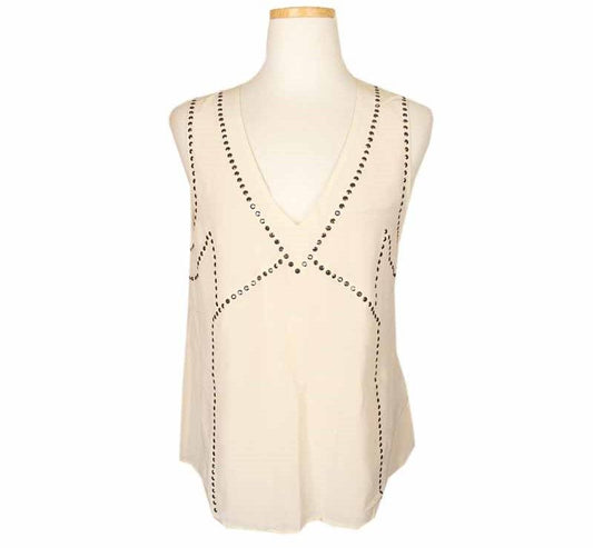 Marc Jacobs Marc by Cream Antique Studded Silk Top S 26807169
