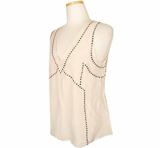 Marc Jacobs Marc by Cream Antique Studded Silk Top S 26807169