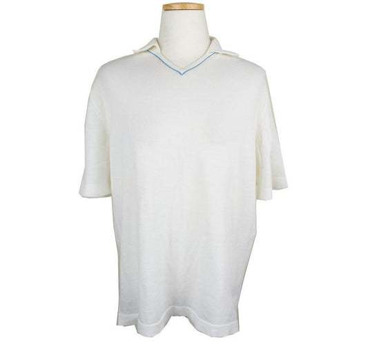 MALO Ivory & Blue Polo V-Neck T-Shirt 48 26807205