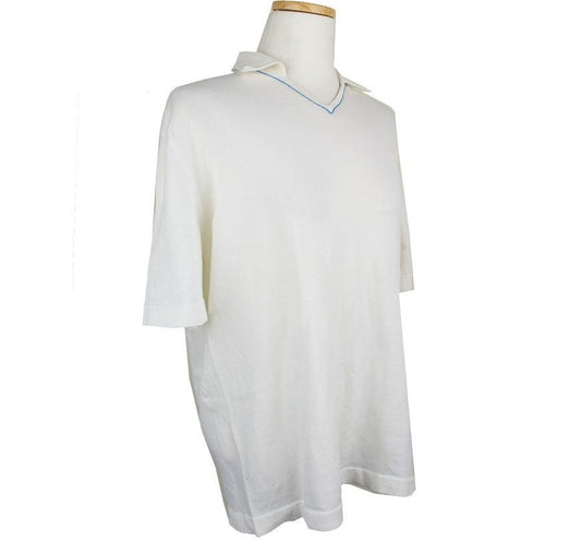 MALO Ivory & Blue Polo V-Neck T-Shirt 48 26807205