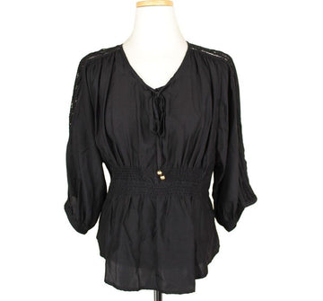 Juicy Couture Black Silk Shirred Blouse XS 26809252