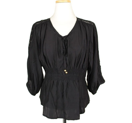 Juicy Couture Black Silk Shirred Banding Blouse XS 26809252