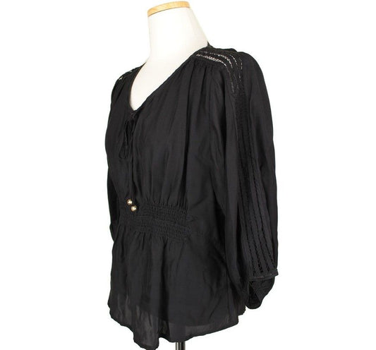 Juicy Couture Black Silk Shirred Banding Blouse XS 26809252