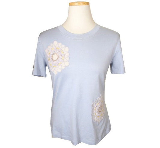 MALO Sky Blue Knit Wool & Mesh Detail Cotton Top 40 26807585