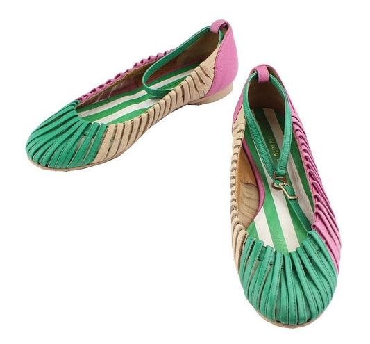 TSUMORI CHISATO Tsumori Color Block Weaving Ankle Strap Flat Shoes 23 26810655