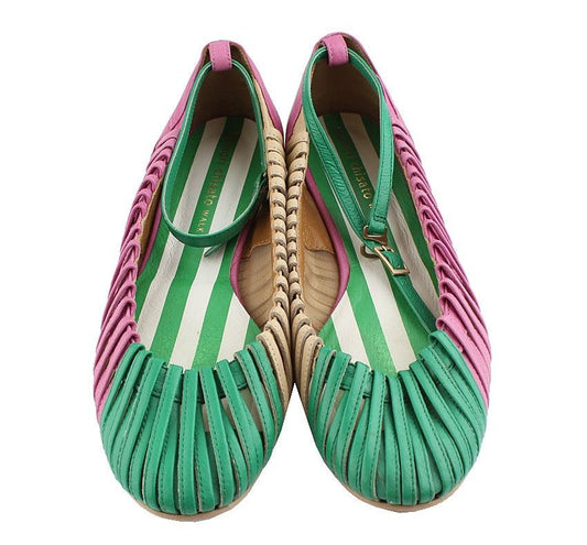 TSUMORI CHISATO Tsumori Color Block Weaving Ankle Strap Flat Shoes 23 26810655