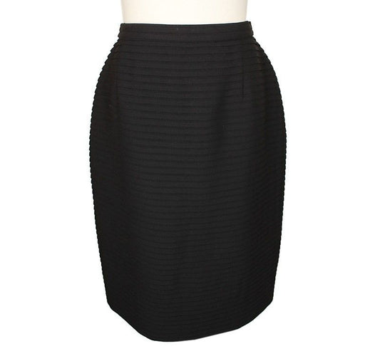 Armani Giorgio Black Three-Dimensional Striped Wool Skirt 55 26809358