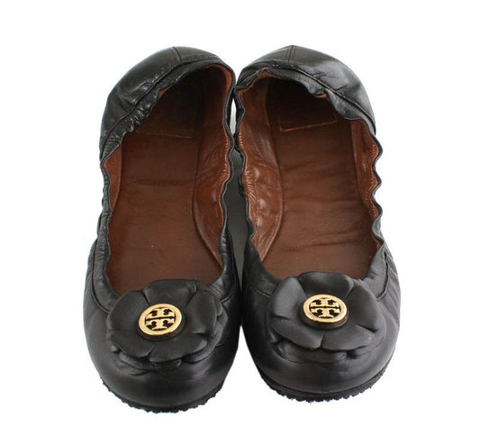 Tory Burch Black Gold Logo Banding Flats 8M 26810991