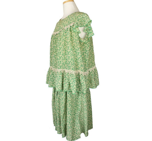 ANNA SUI グリーンマルチプリントシルクツーピース 77 26809888