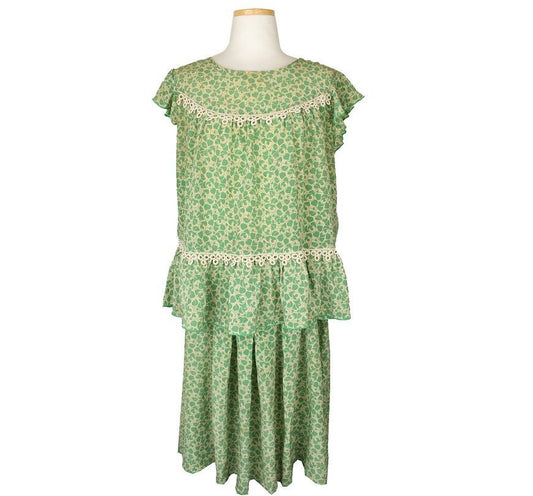 ANNA SUI グリーンマルチプリントシルクツーピース 77 26809888