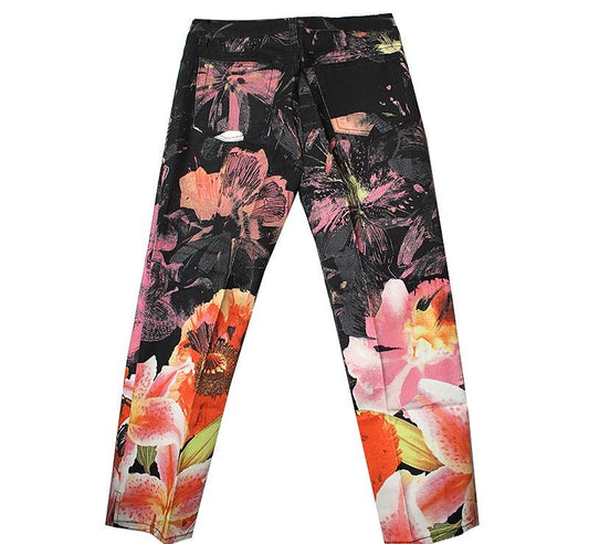 ROBERTO CAVALLI Schwarze Blumen Glitzer Denim Hose 55 44008216