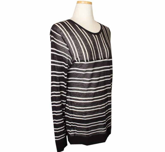 ALEXANDER WANG xs Schwarz-Weiß gestreifter Leinenmischung durchsichtiger Strickoberteil XS 26809983
