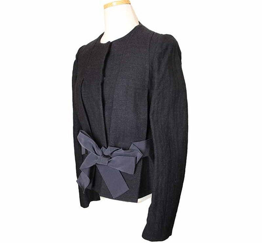 Marni Dark Navy Wool Blend Shirred Ribbon Detail Short Jacket 38 26810234