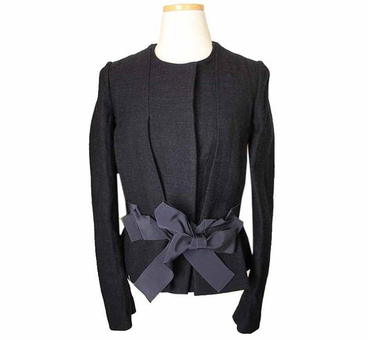 Marni Dark Navy Wool Blend Shirred Ribbon Detail Short Jacket 38 26810234