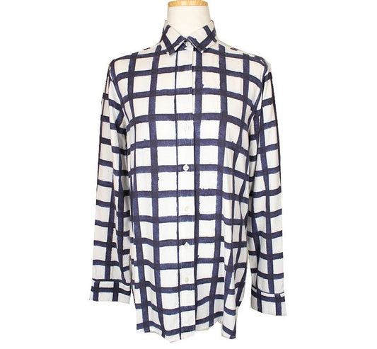 Theory White & Blue Check Shirt S 26809135