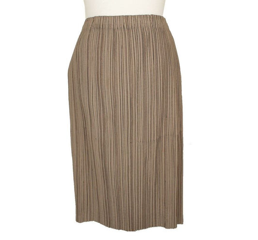 ISSEY MIYAKE Issey White Label Light Khaki & Green Stitch Pleated Banding Skirt 55 26809301