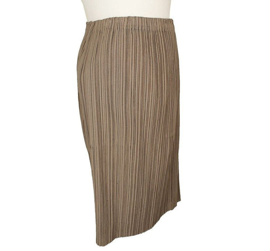 ISSEY MIYAKE Issey White Label Light Khaki & Green Stitch Pleated Banding Skirt 55 26809301