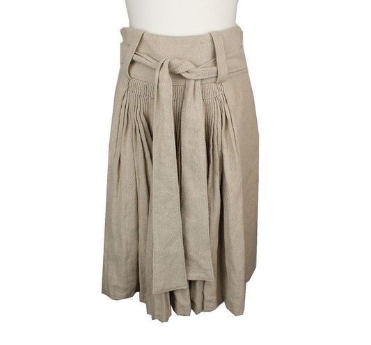 Balenciaga Beige Linen Pleated Flare Skirt 26809425